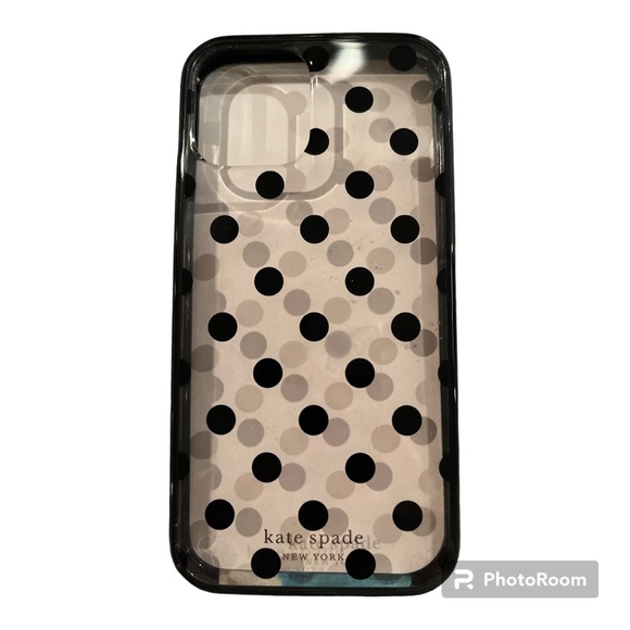 Kate Spade I Phone 12 case clear with black Polk a dots - Picture 1 of 5
